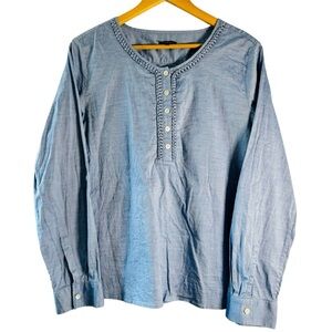 Talbots Denim Embellished Patty Tab Long Sleeve Top Blouse Size Medium
